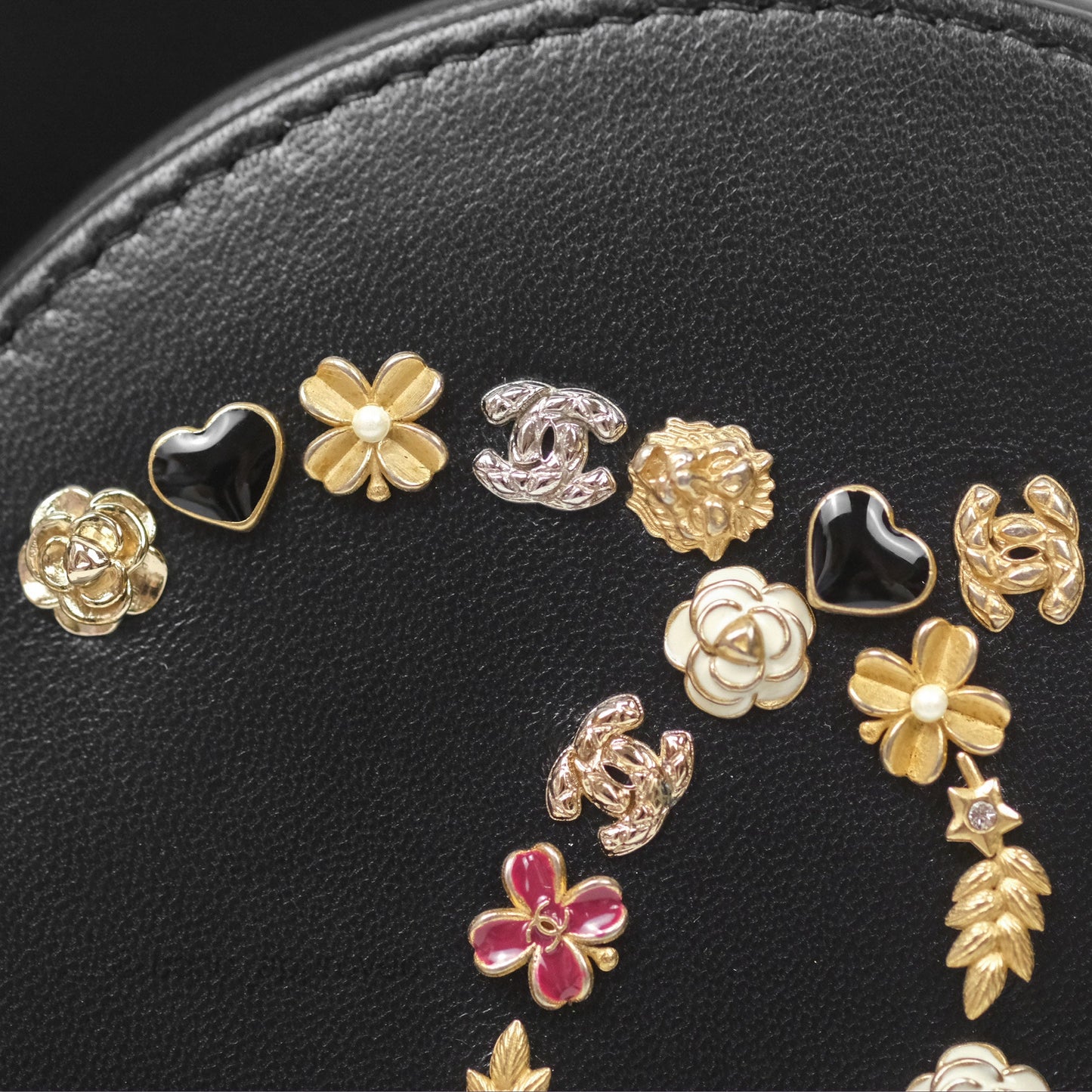 Chanel Studded CC Round Clutch With Chain Black Lambskin Gold Hardware