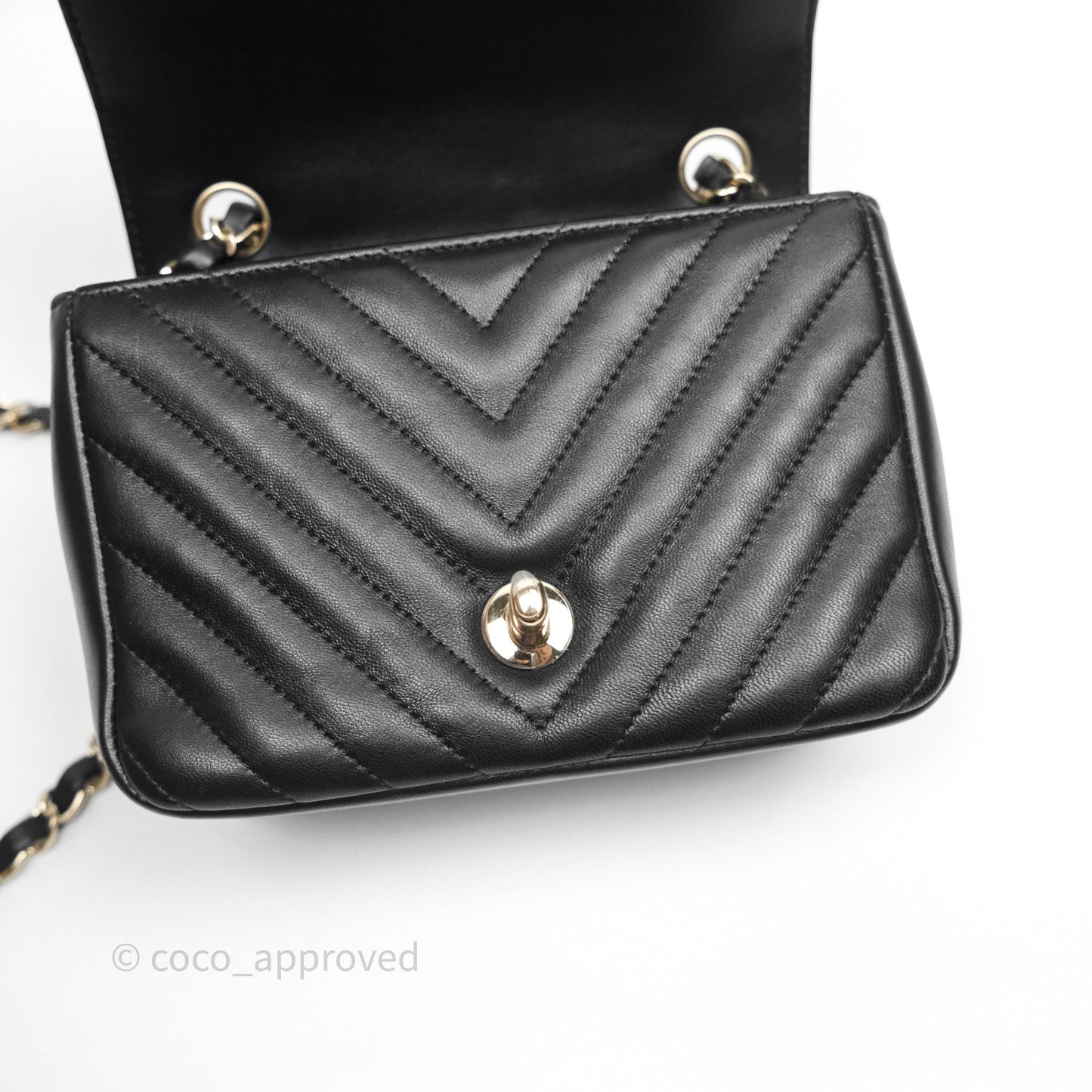 Chanel Mini Square Black Chevron Lambskin Gold Hardware