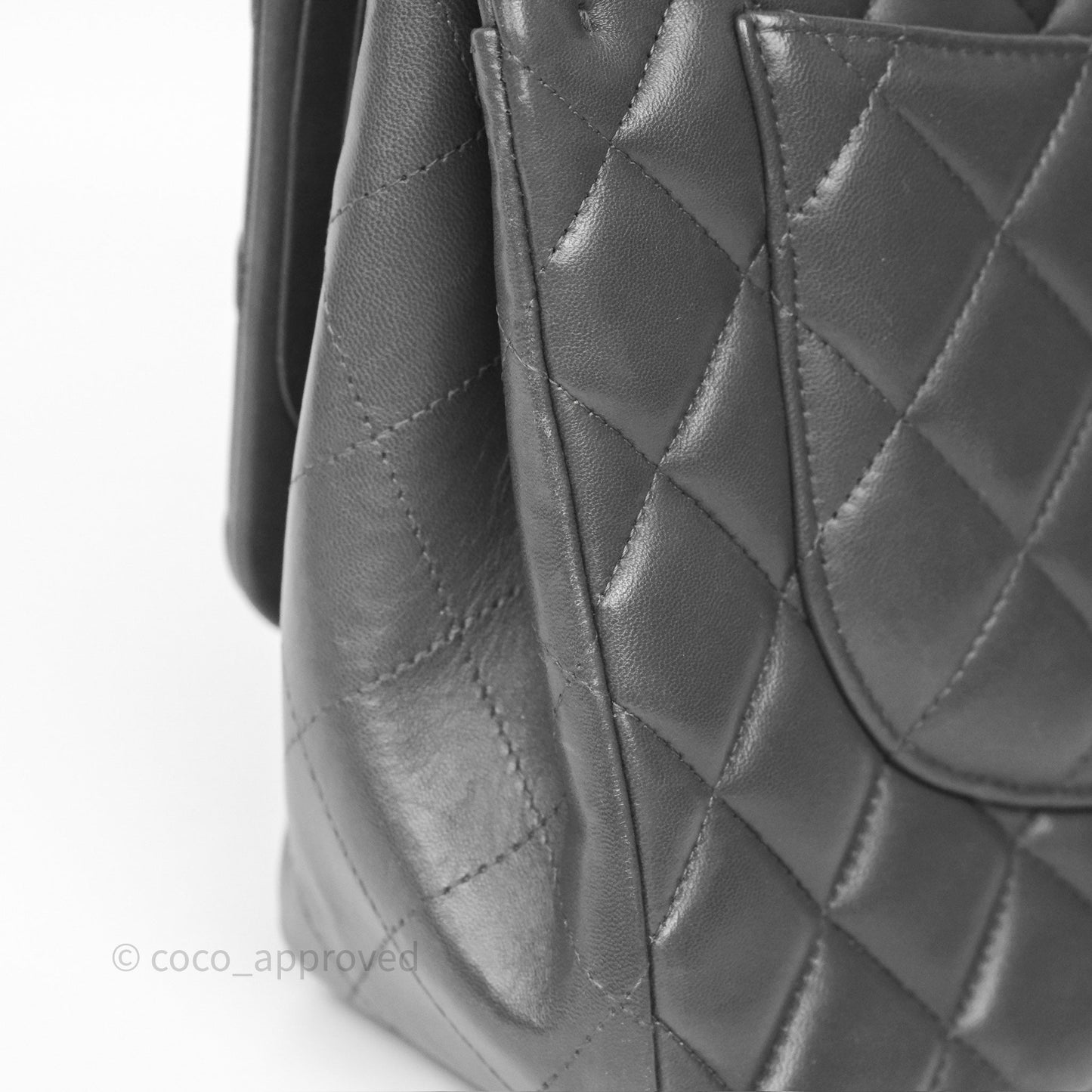 Chanel Jumbo Double Flap Dark Grey Lambskin Brushed Gold Hardware⁣⁣