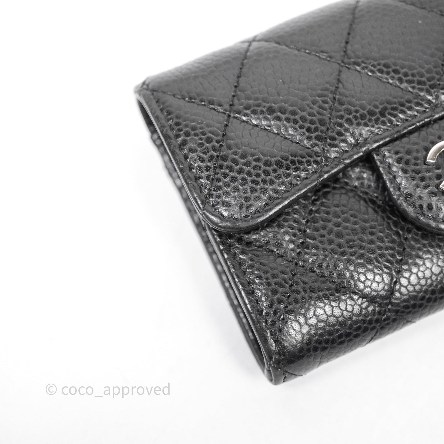 Chanel Quilted Flap Card Holder Black Caviar Silver Hardware
