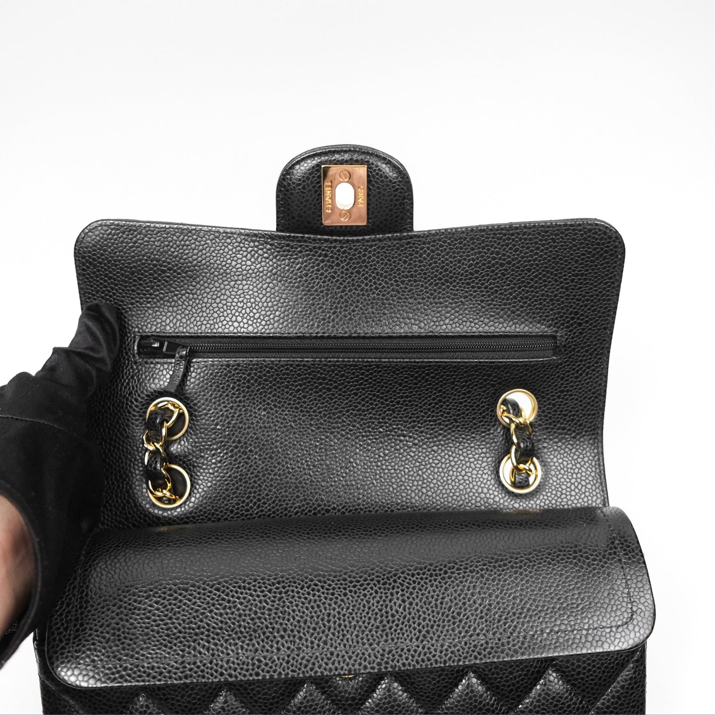 Chanel Small Classic Flap Quilted Black Caviar Gold Hardware