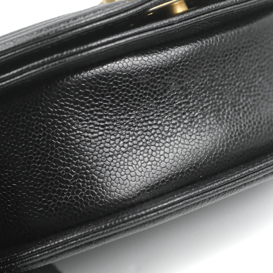 Chanel Boy Messenger Bag Black Caviar Aged Gold Hardware