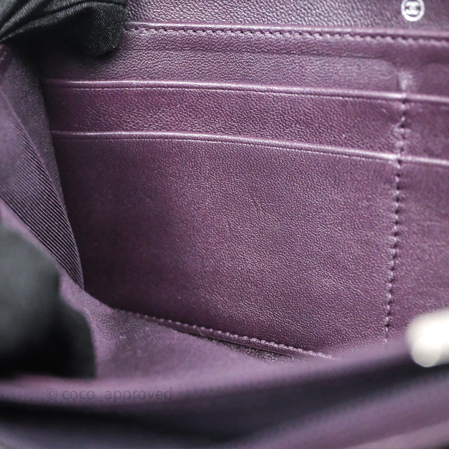 Chanel Classic Zipped Long Wallet Dark Purple Lambskin Silver Hardware