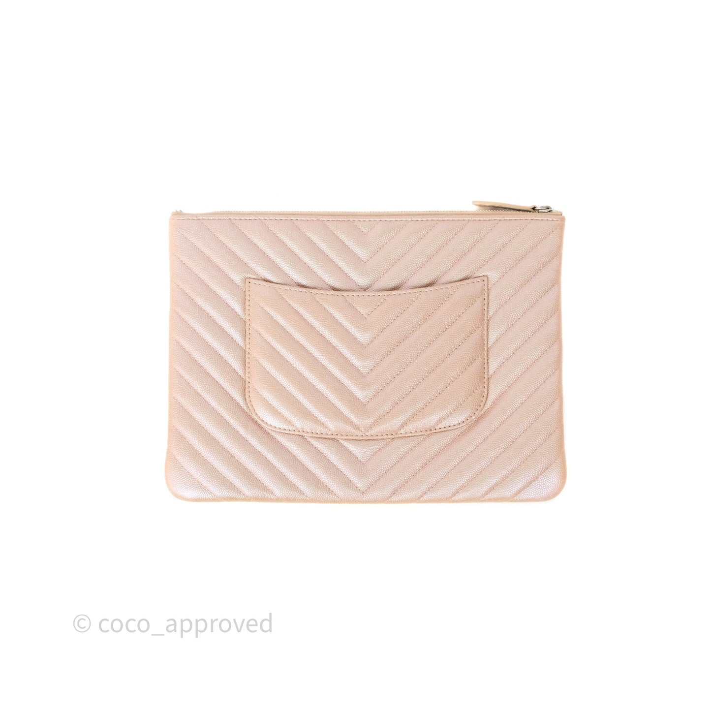 Chanel Medium O Case Chevron Rose Gold Caviar Silver Hardware 17B