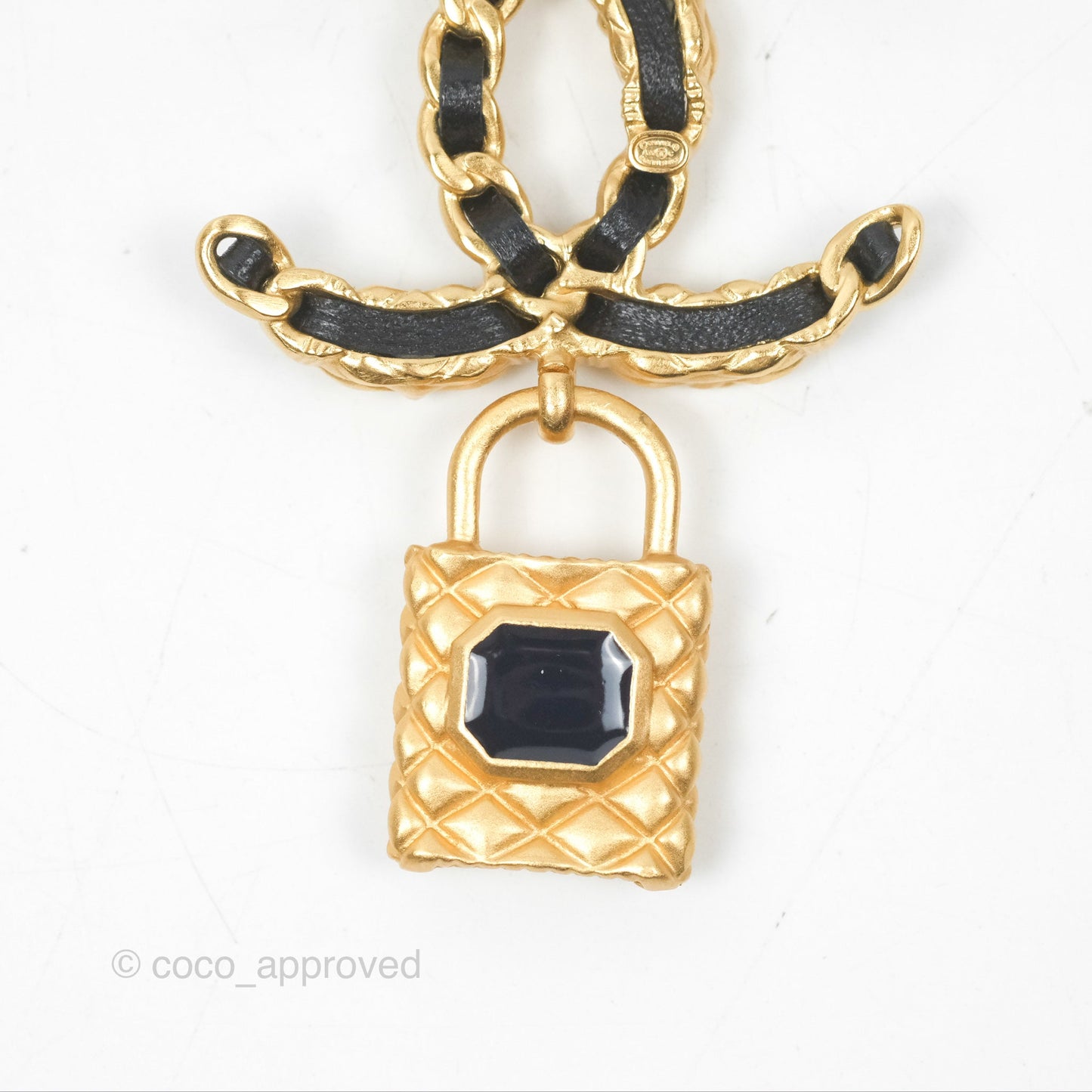 Chanel Crystal CC Braided Black Leather Multicolor Brooch Gold Tone 20C