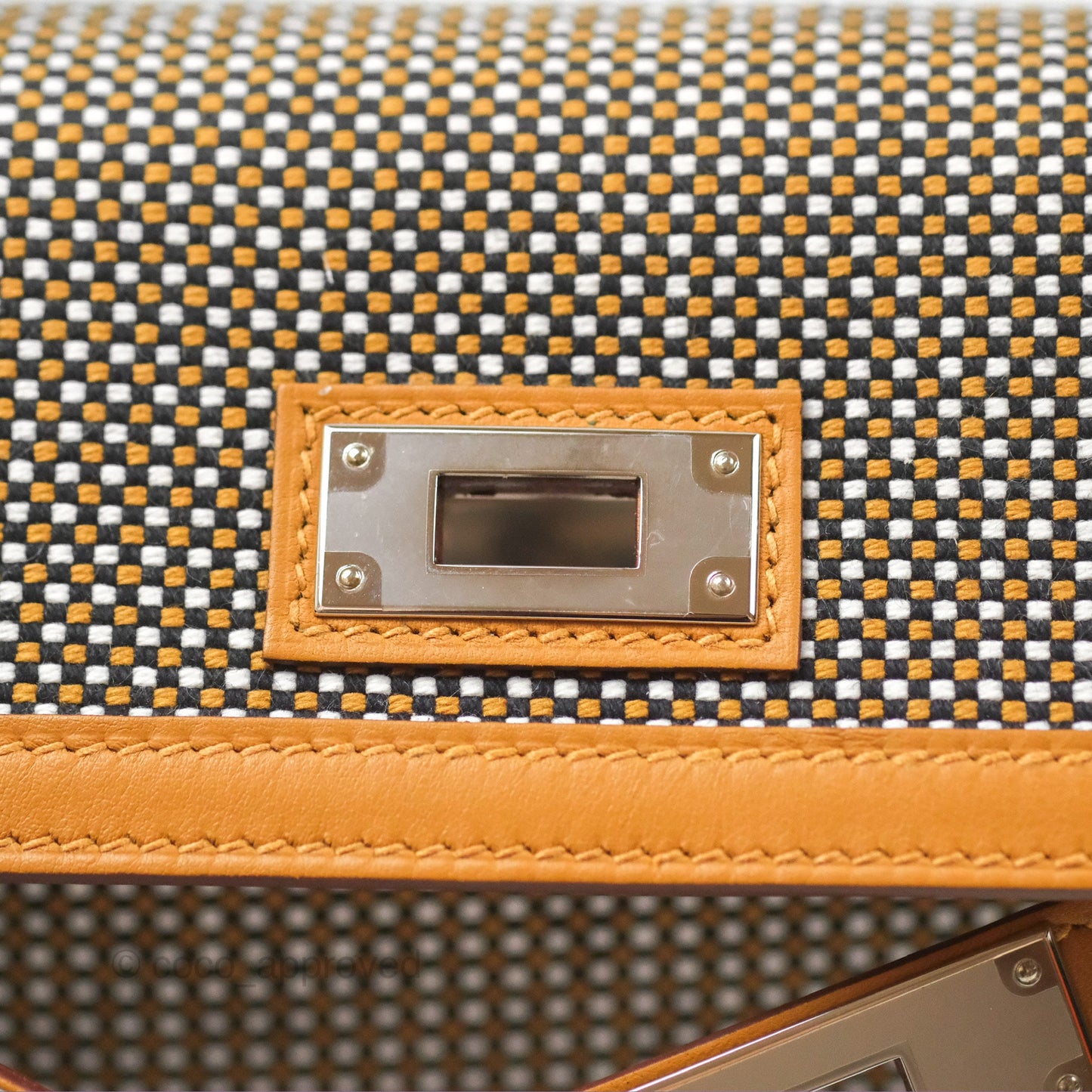 Hermès Kelly Sellier 28 Quadrille Black/White/Desert Sesame Swift