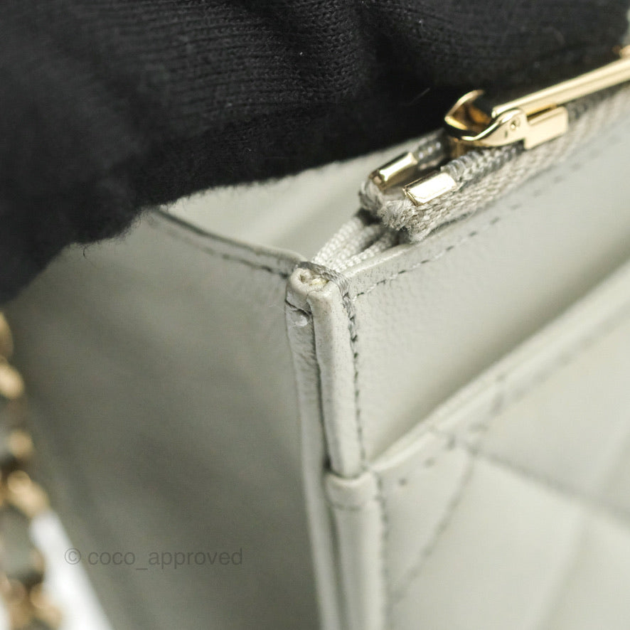 Chanel Quilted Classic Wallet on Chain WOC Light Grey Lambskin Gold Hardware