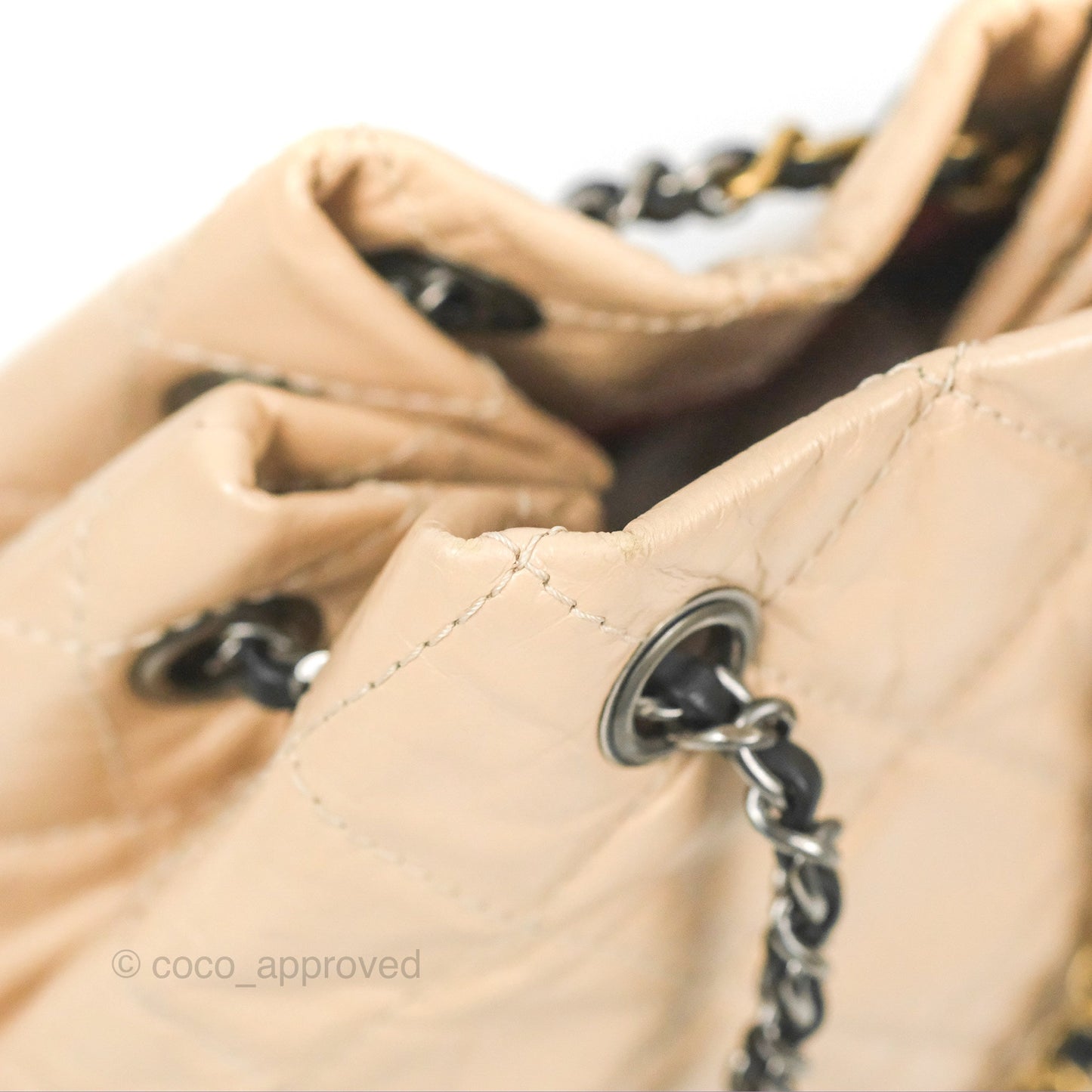Chanel Small Gabrielle Backpack Beige Black Aged Calfskin
