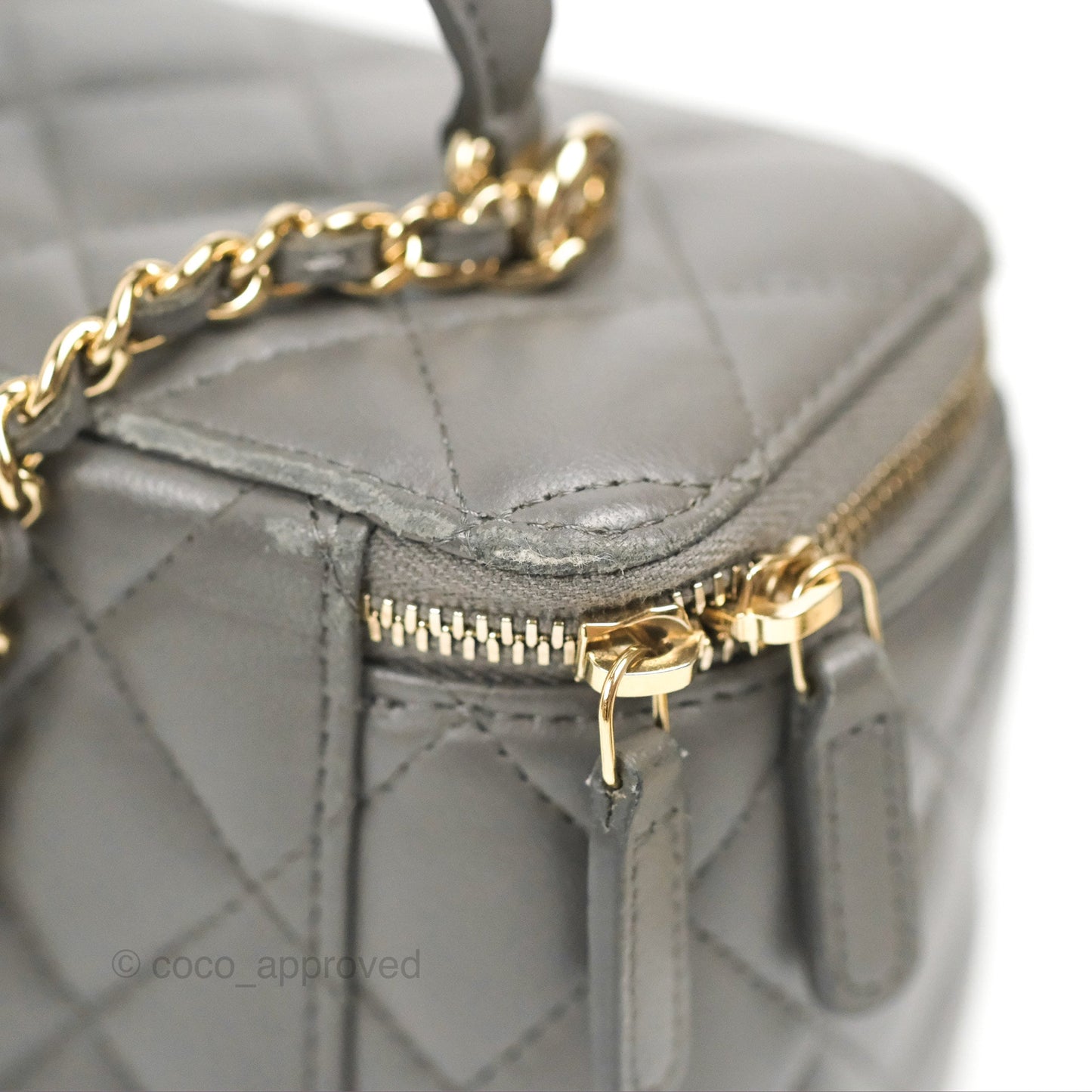 Chanel Vanity Rectangular Top Handle Dark Grey Lambskin Gold Hardware