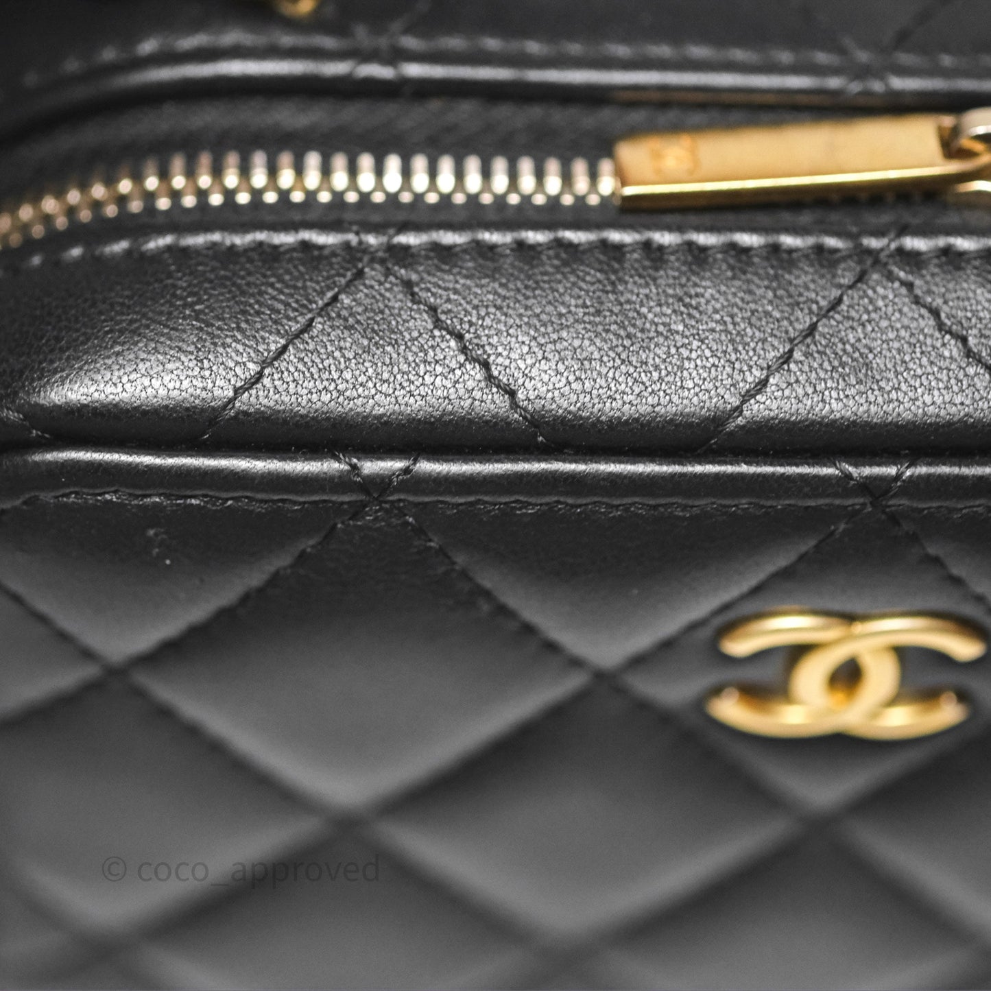 Chanel Top Handle Vanity Case Black Lambskin Aged Gold Hardware 22A