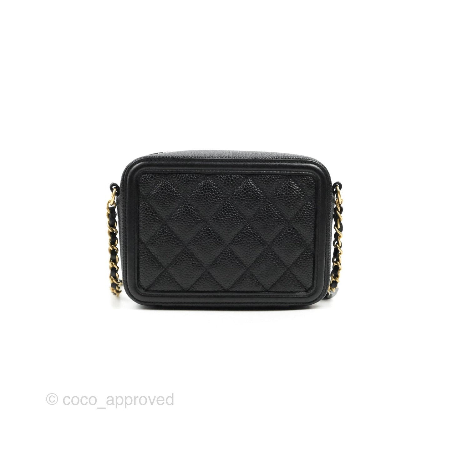 Chanel CC Filigree Vanity Clutch With Chain Caviar Black Aged Gold Hardware