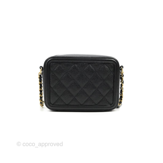 Chanel CC Filigree Vanity Clutch With Chain Caviar Black Aged Gold Hardware