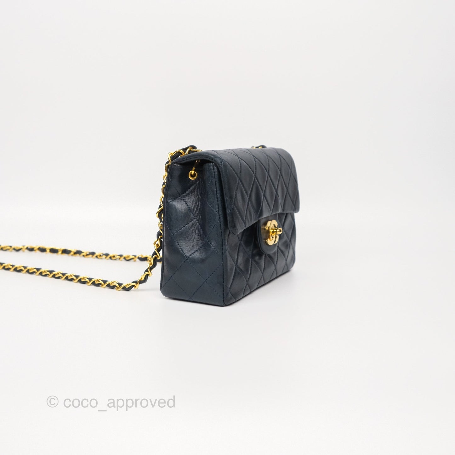 Chanel Vintage Mini Square Navy Lambskin 24K Gold Hardware