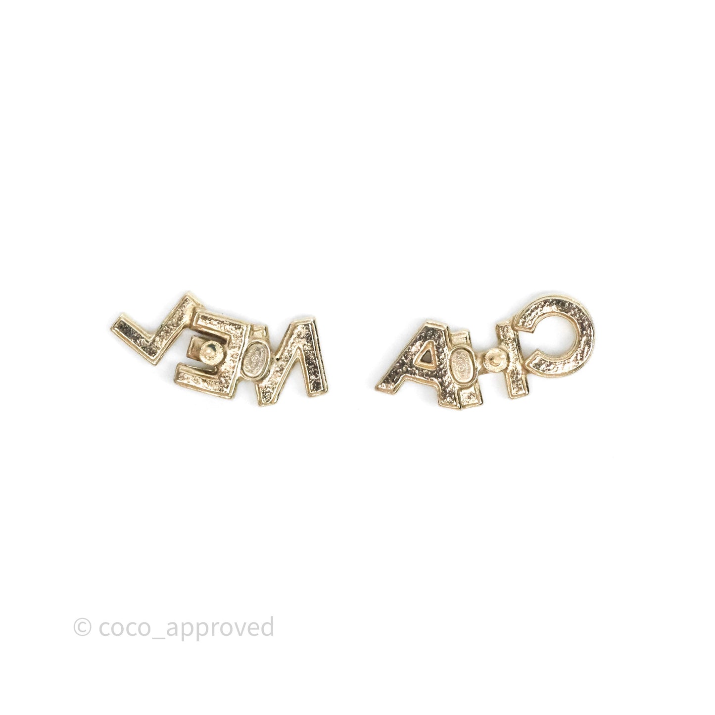 Chanel Logo CHA-NEL Crystal Earrings Gold Tone 20B
