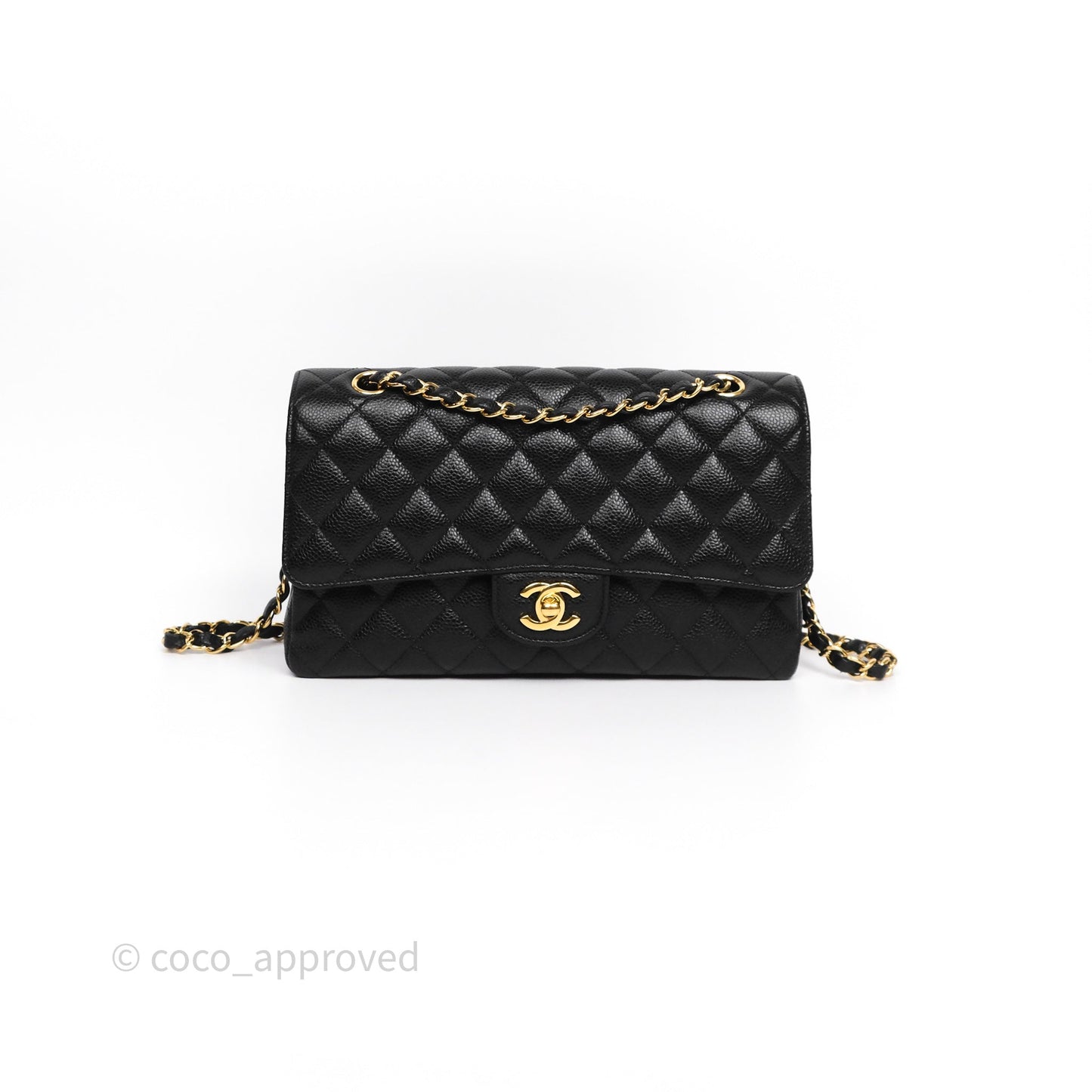 Chanel Classic M/L Medium Flap Quilted Black Caviar Gold Hardware