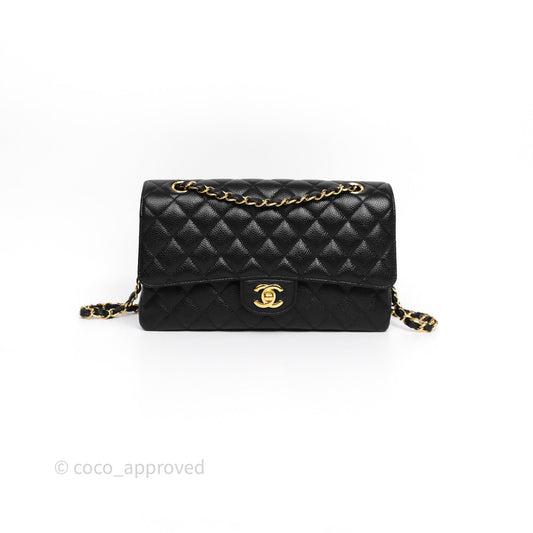 Chanel Classic M/L Medium Flap Quilted Black Caviar Gold Hardware