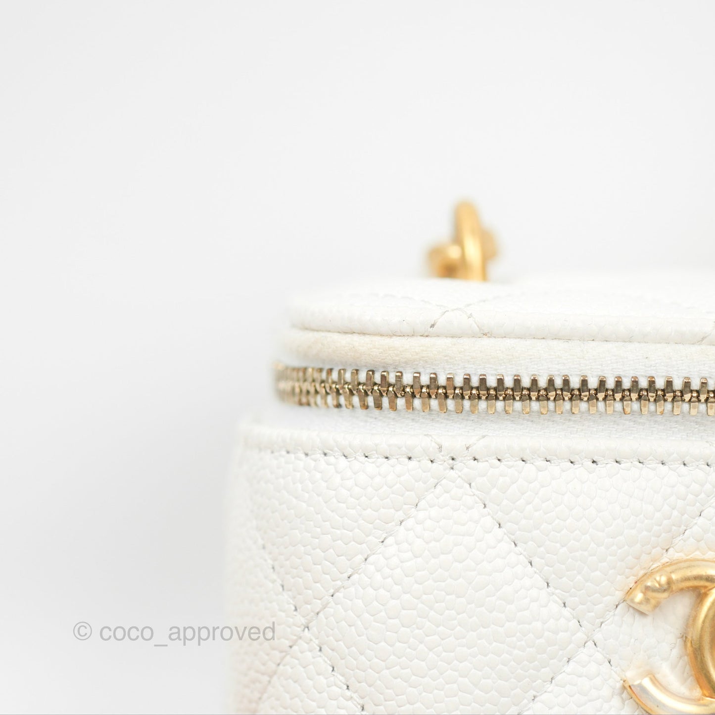Chanel Quilted Heart Crush Mini Vanity With Chain White Caviar Aged Gold Hardware