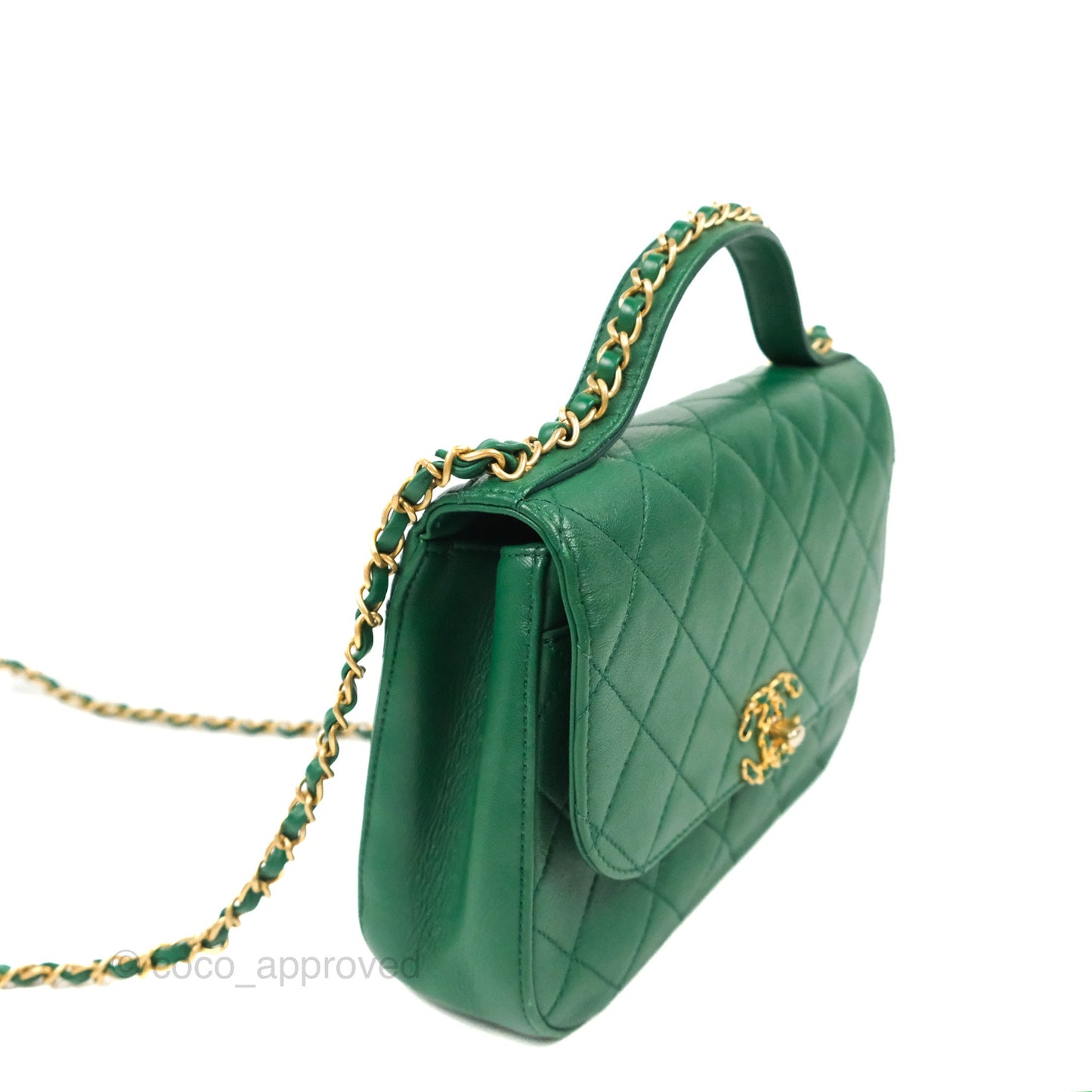 Chanel Chain Infinity Top Handle Bag Green Lambskin Aged Gold Hardware