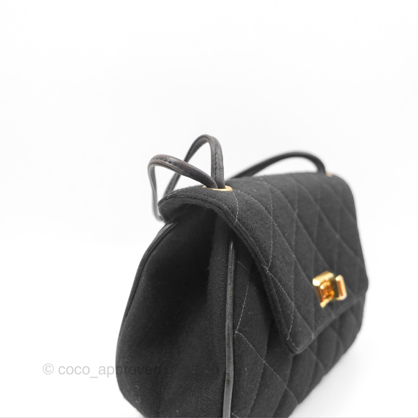 Chanel Vintage Small Quilted Jersey Mademoiselle Top Handle Flap Bag Black