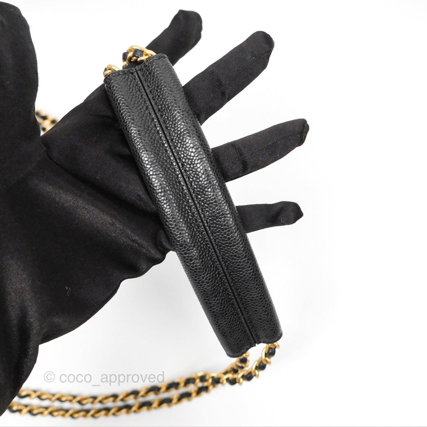 Chanel Chain Around Flap Bag Black Caviar Aged Gold Hardware 22B