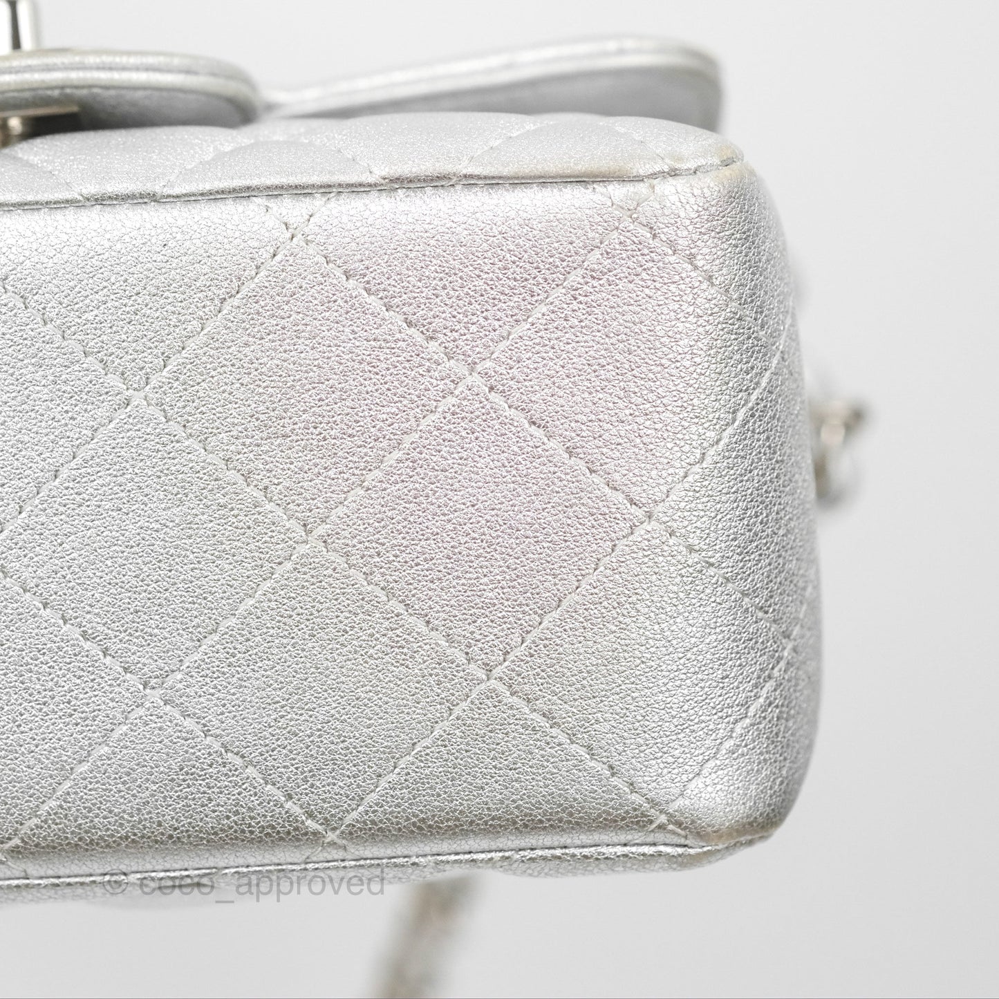 Chanel Classic Quilted Mini Square Flap Silver Lambskin Silver Hardware