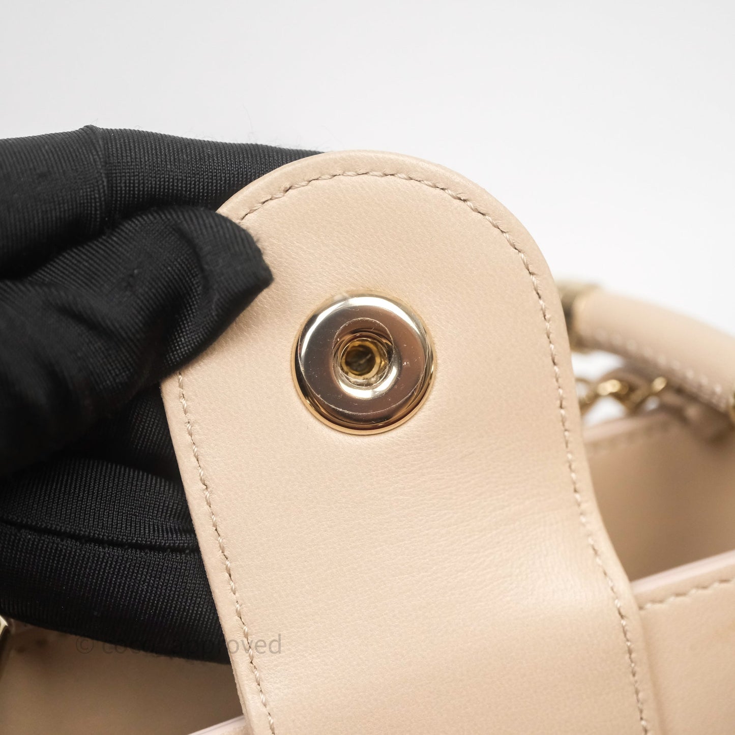 Chanel Quilted Top Handle Carry Chic Bag Beige Lambskin Gold Hardware