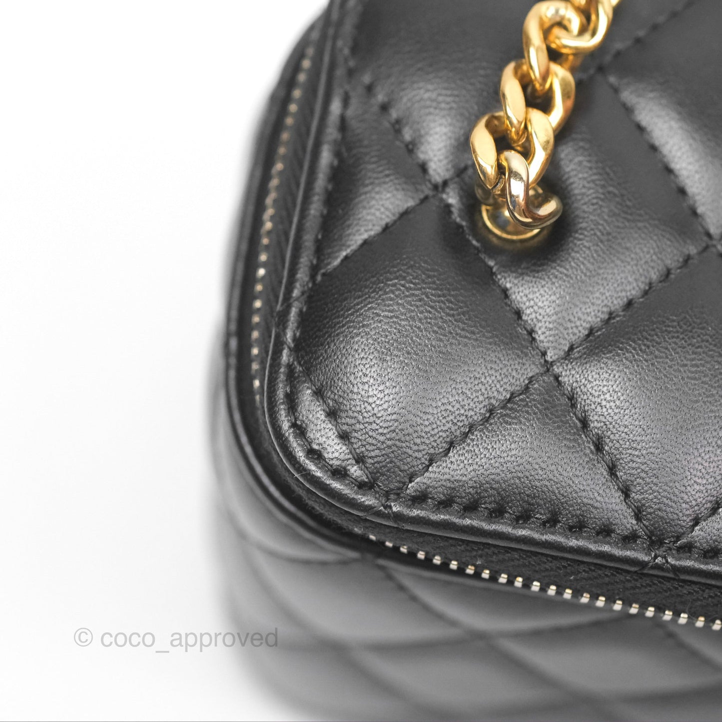 Chanel Vanity Rectangular with Pearl Resin Chain Black Lambskin Gold Hardware