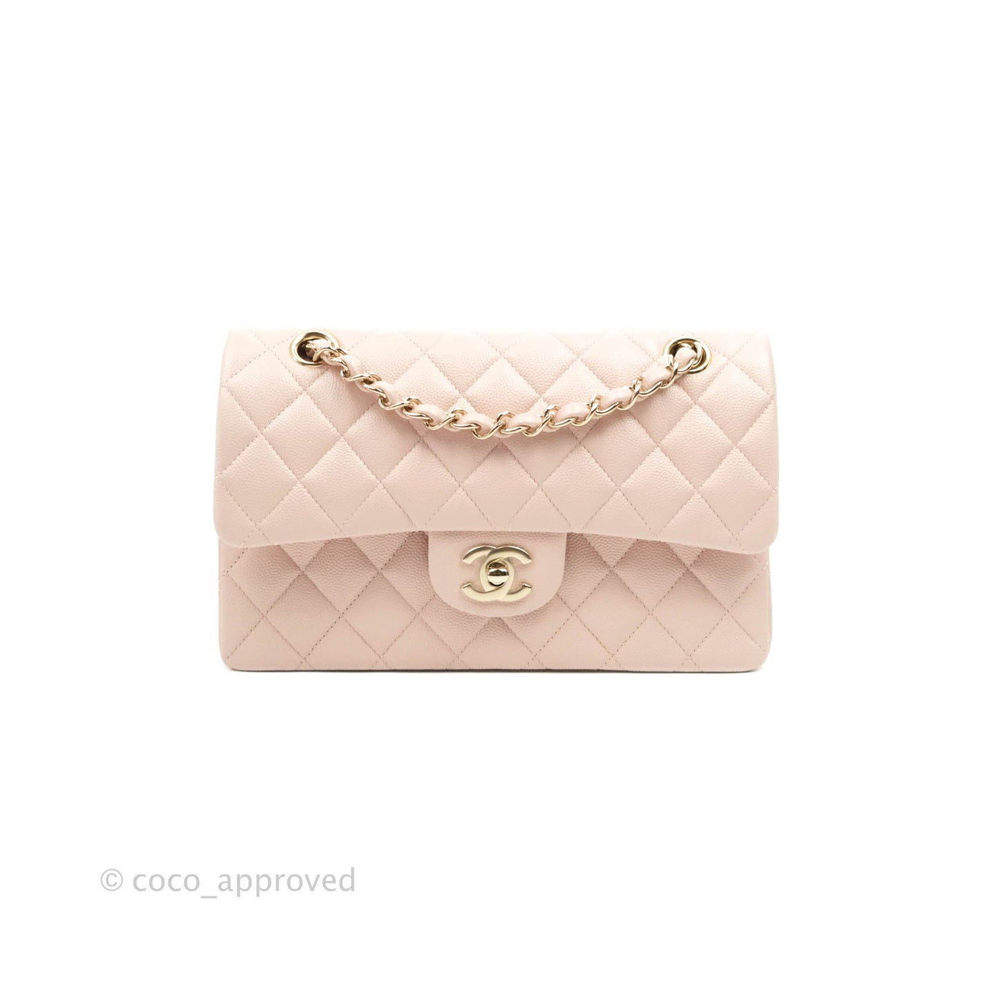 Chanel Classic Small S/M Flap Rose Clair Pink Caviar Gold Hardware 21C