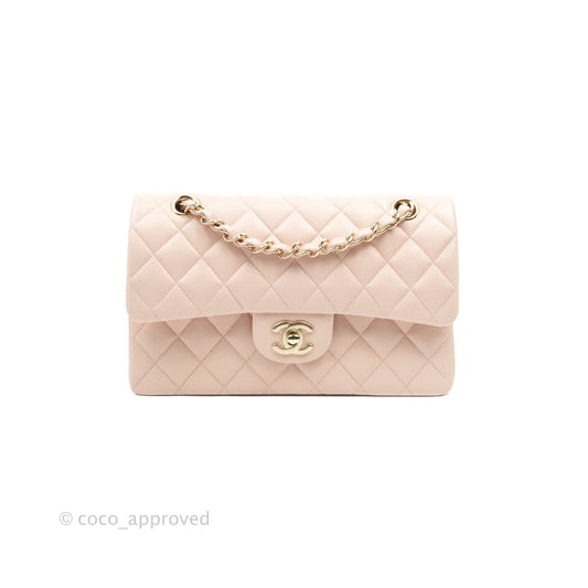 Chanel Classic Small S/M Flap Rose Clair Pink Caviar Gold Hardware 21C