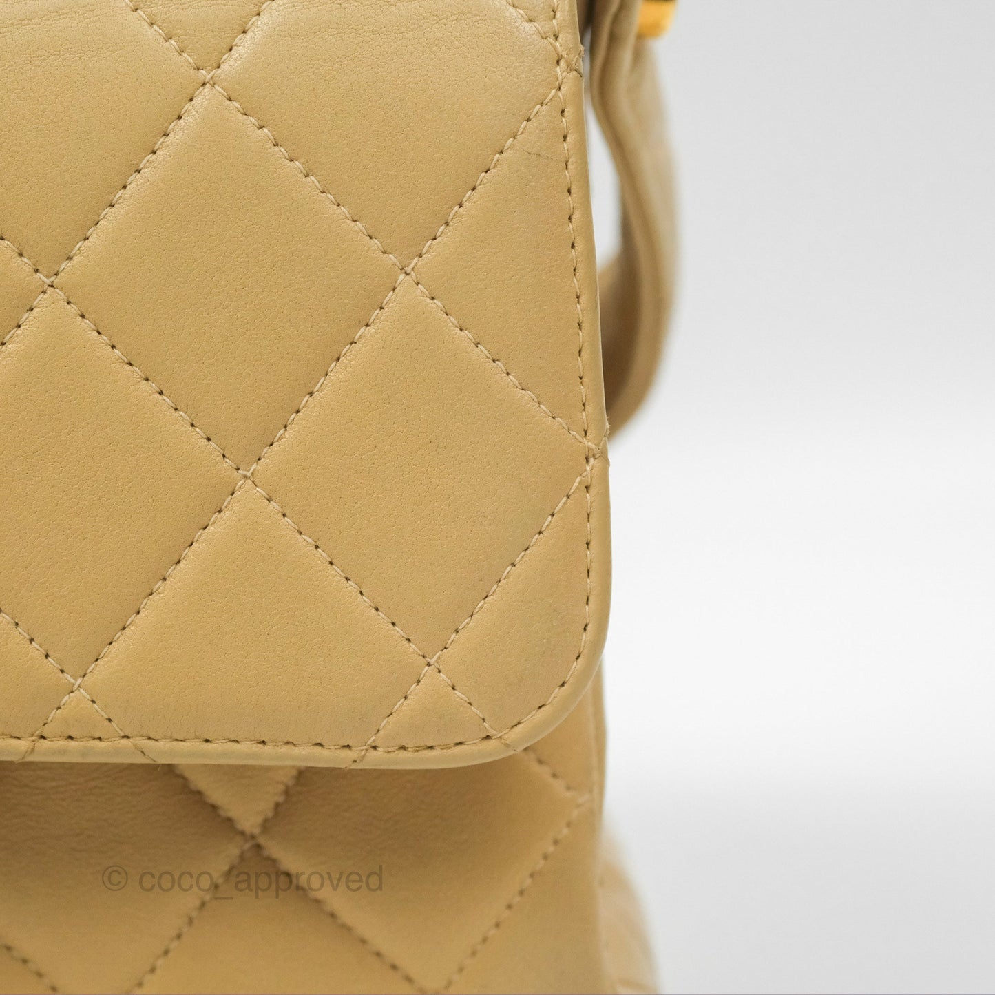Chanel Vintage Double Sided Flap Bag Quilted Beige Lambskin Gold Hardware