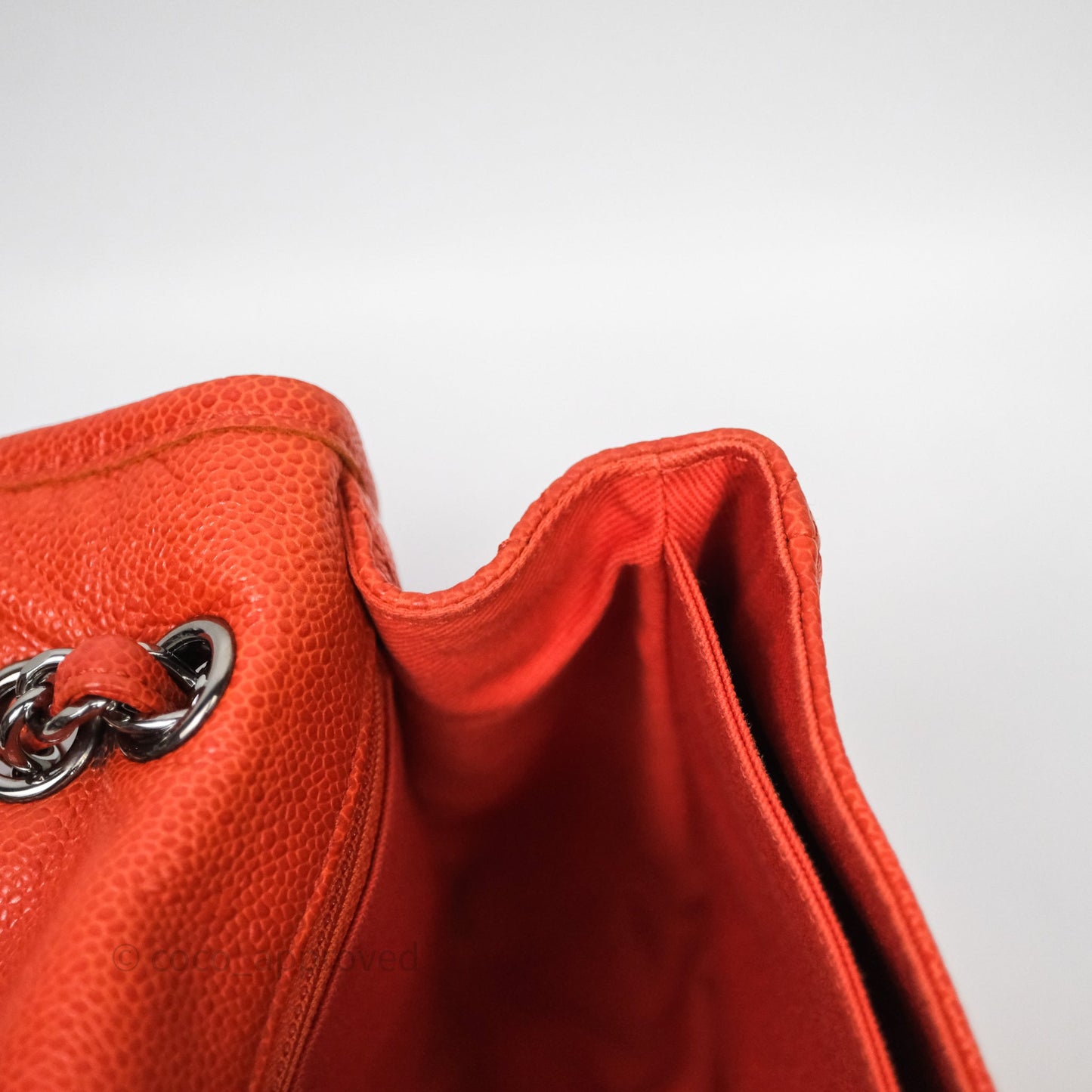 Chanel Flap Bag Caviar Orange Silver Hardware