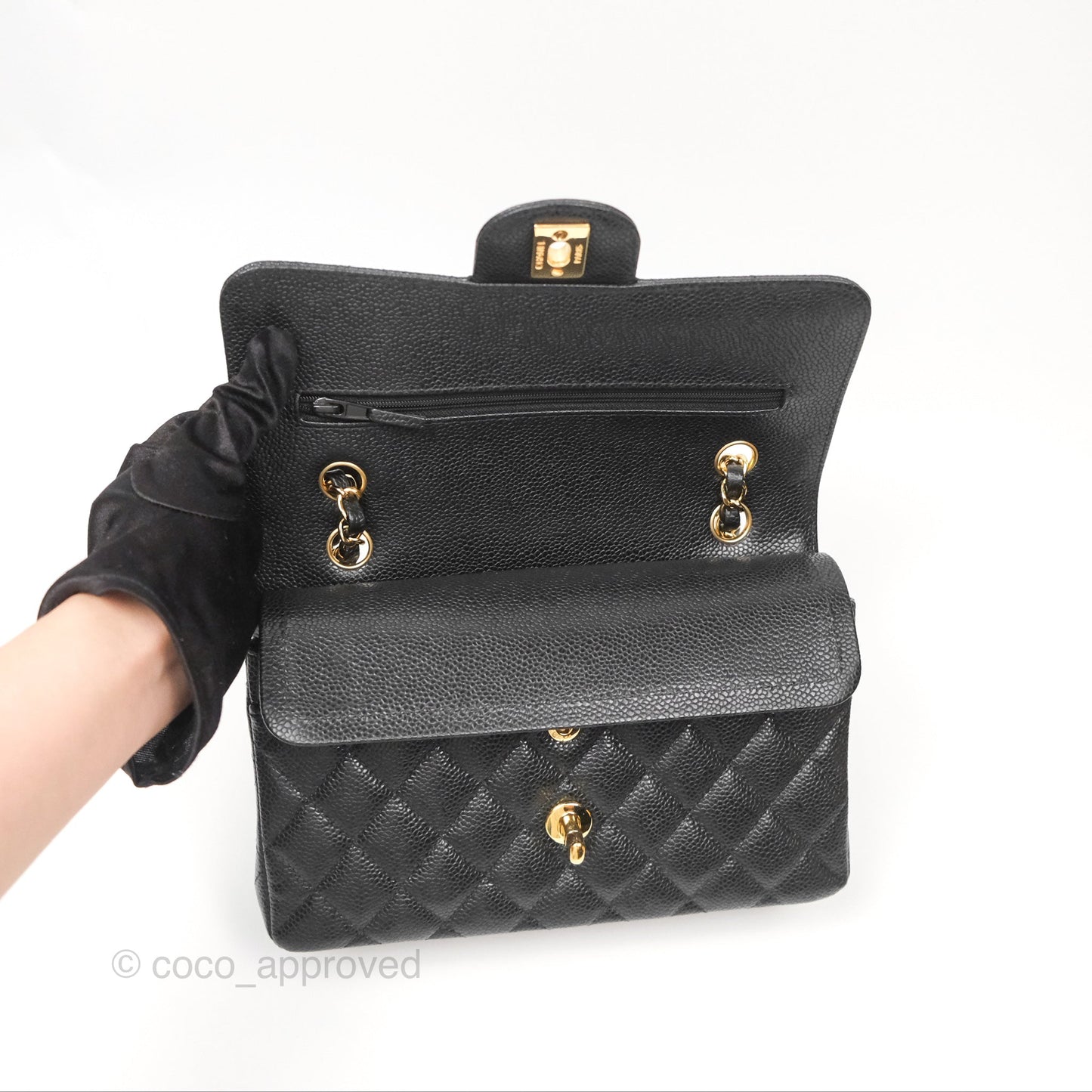 Chanel Small Classic Flap Quilted Black Caviar Gold Hardware