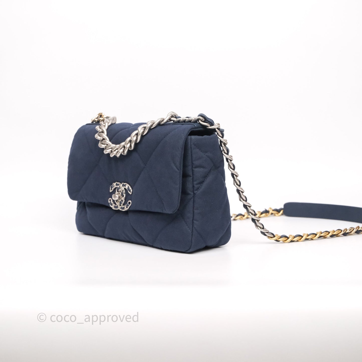 Chanel 19 Small Dark Navy Fabric Mixed Hardware