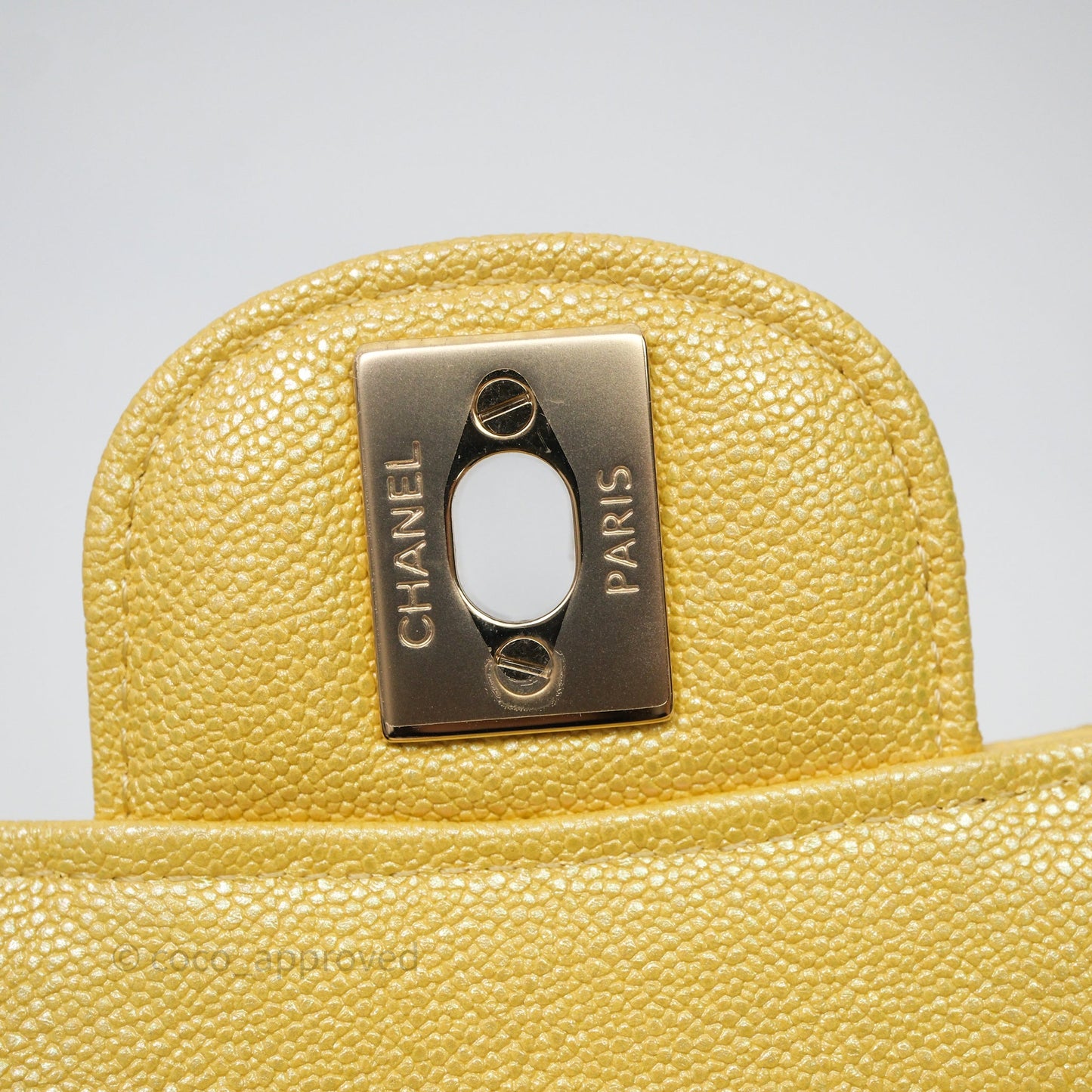 Chanel Classic M/L Medium Flap Quilted Iridescent Yellow Caviar Gold Hardware