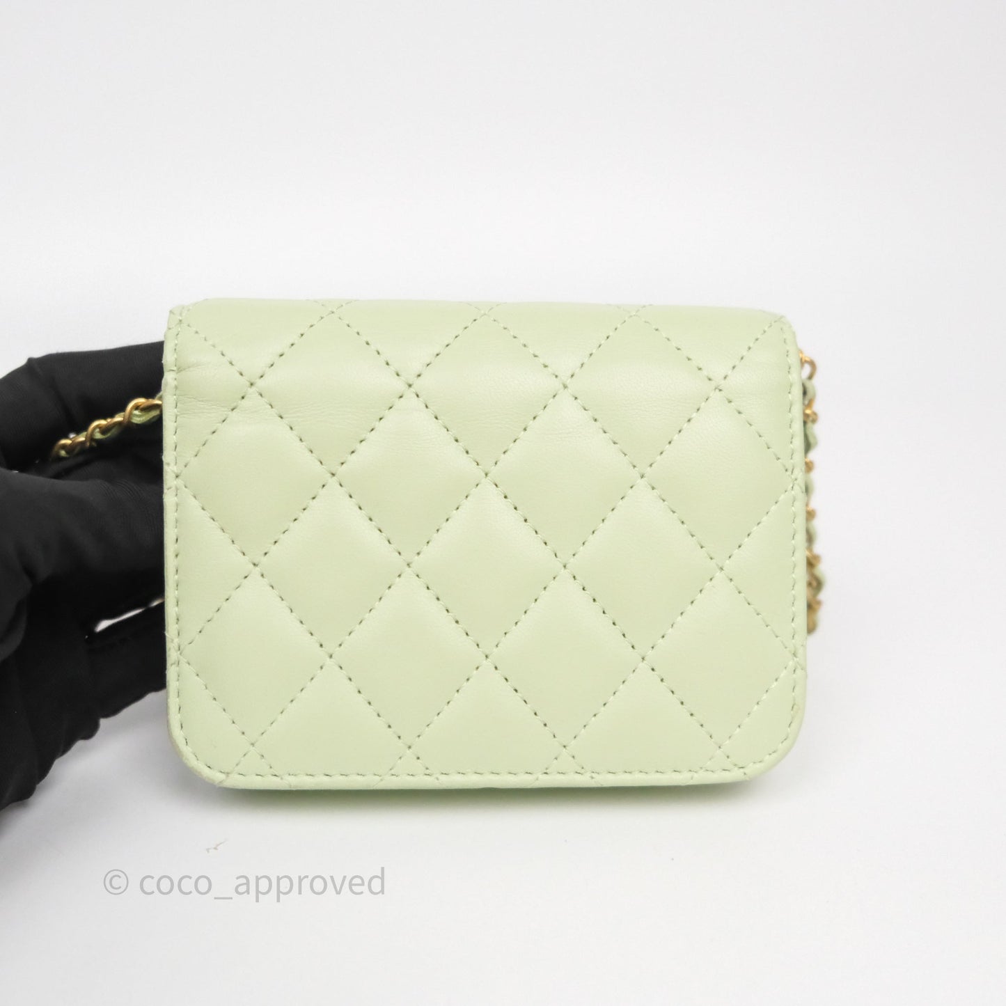 Chanel Pearl Crush Mini Clutch Belt Bag Green Lambskin Aged Gold Hardware