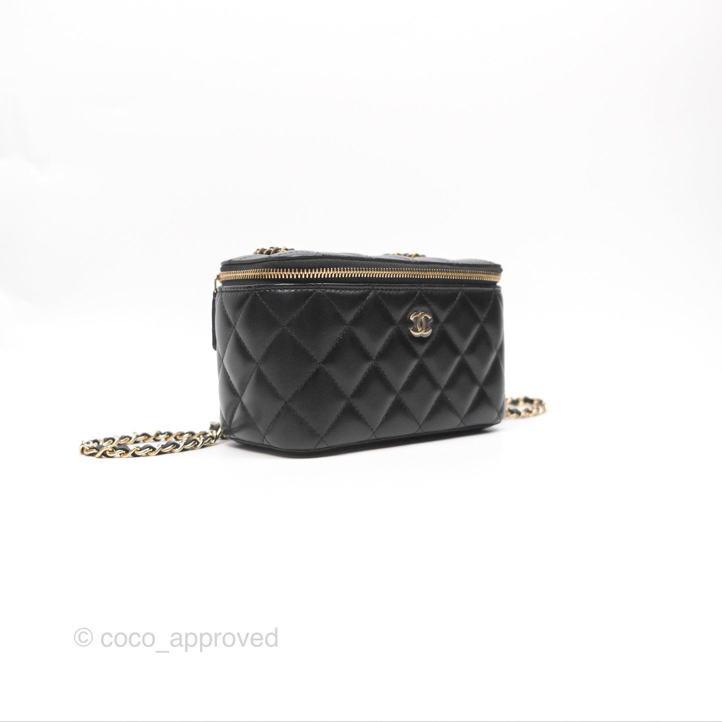Chanel Vanity Rectangular With Chain Black Lambskin Gold Hardware