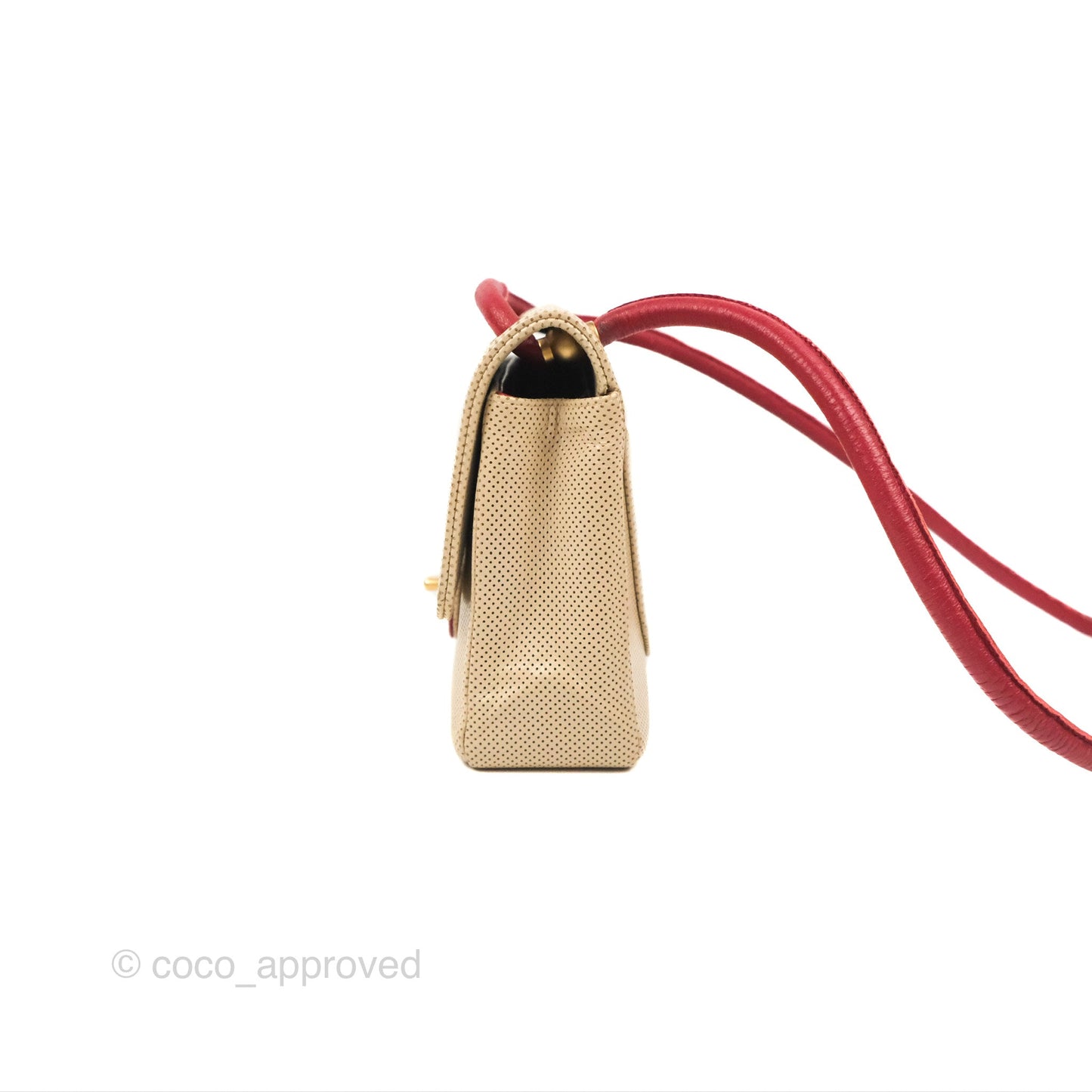 Chanel Vintage Medium Perforated Single Flap Beige/Red Matte Gold Hardware⁣⁣