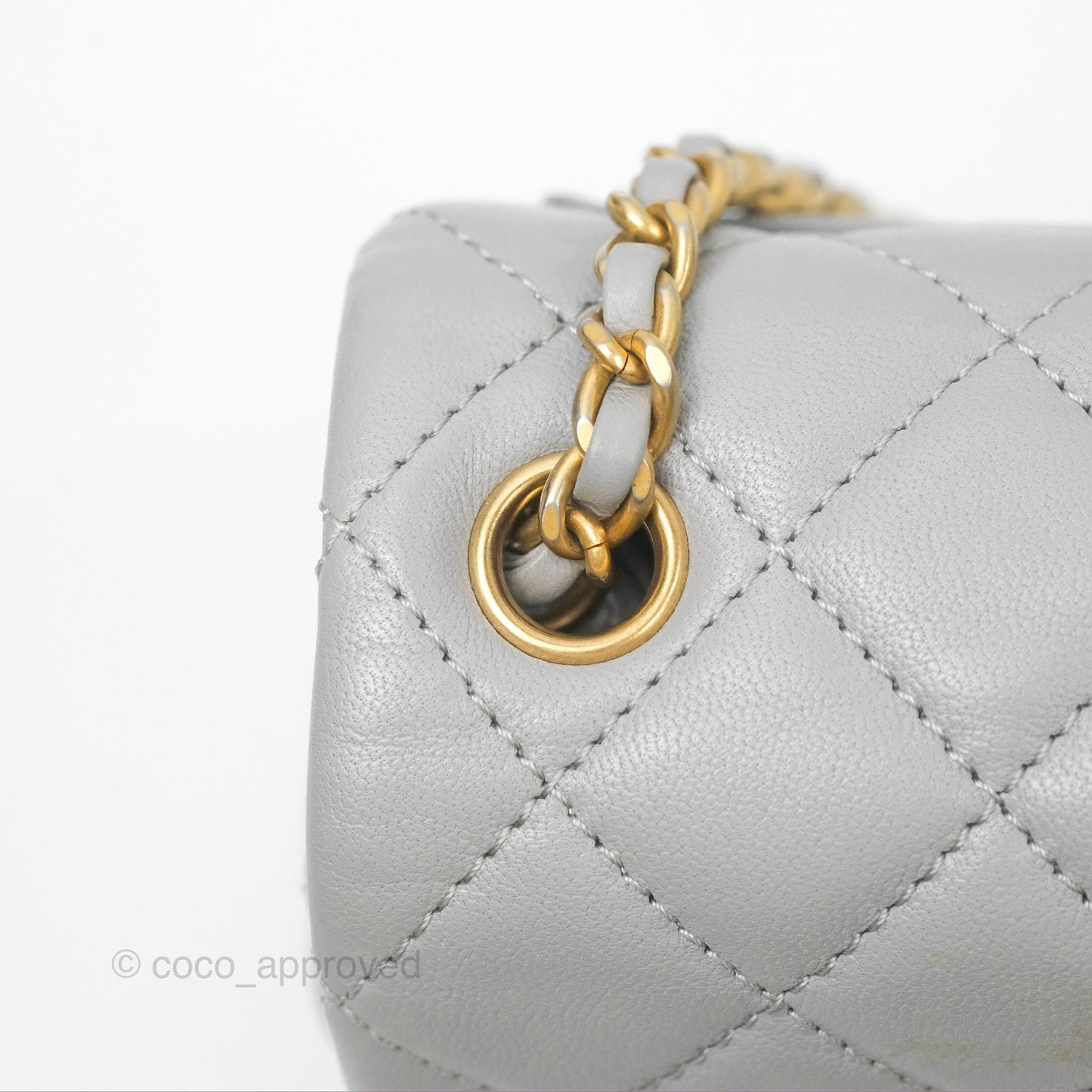 Chanel Pearl Crush Mini Square Quilted Light Grey Lambskin Aged Gold Hardware