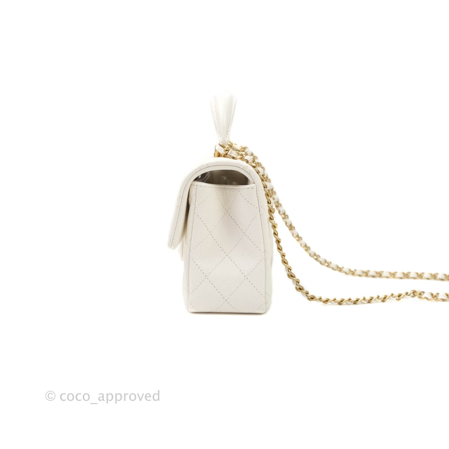 Chanel Top Handle Mini Rectangular Flap Bag White Caviar Aged Gold Hardware