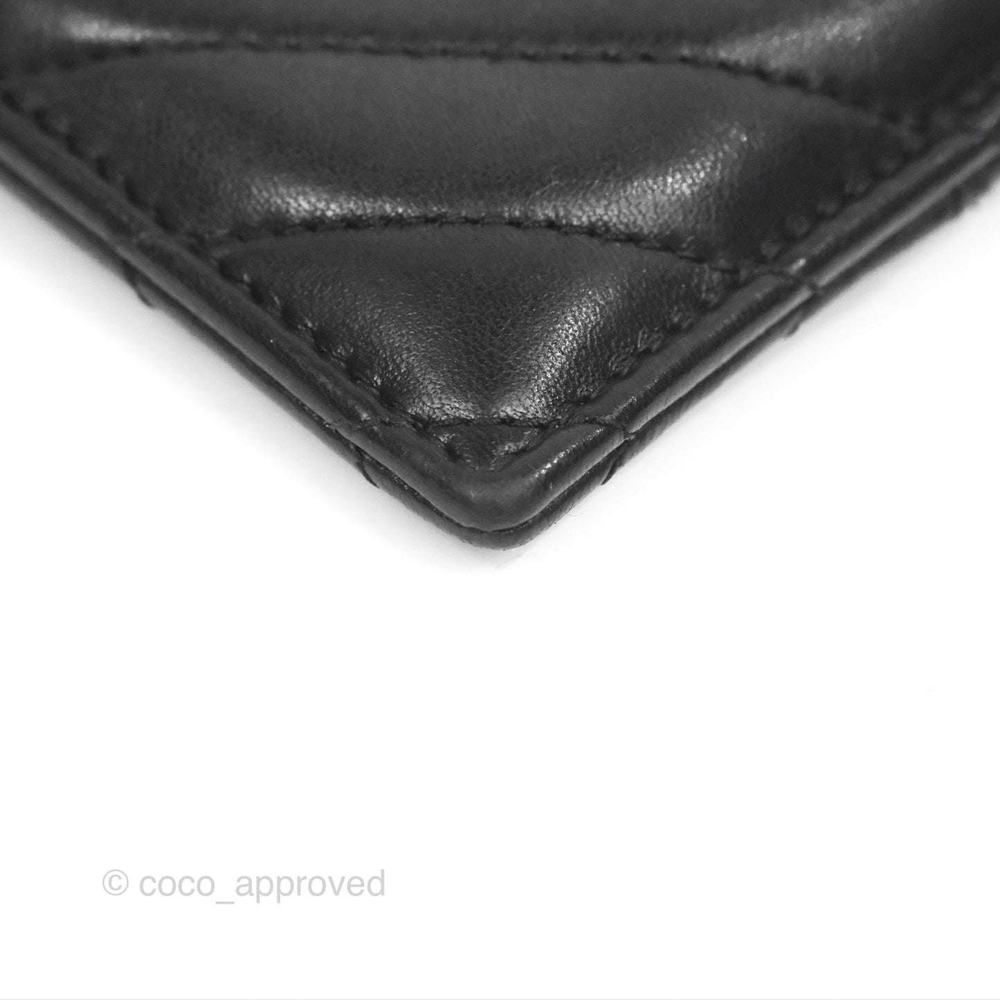 Chanel Chevron CC Zipped Card Holder Black Lambskin Silver Hardware