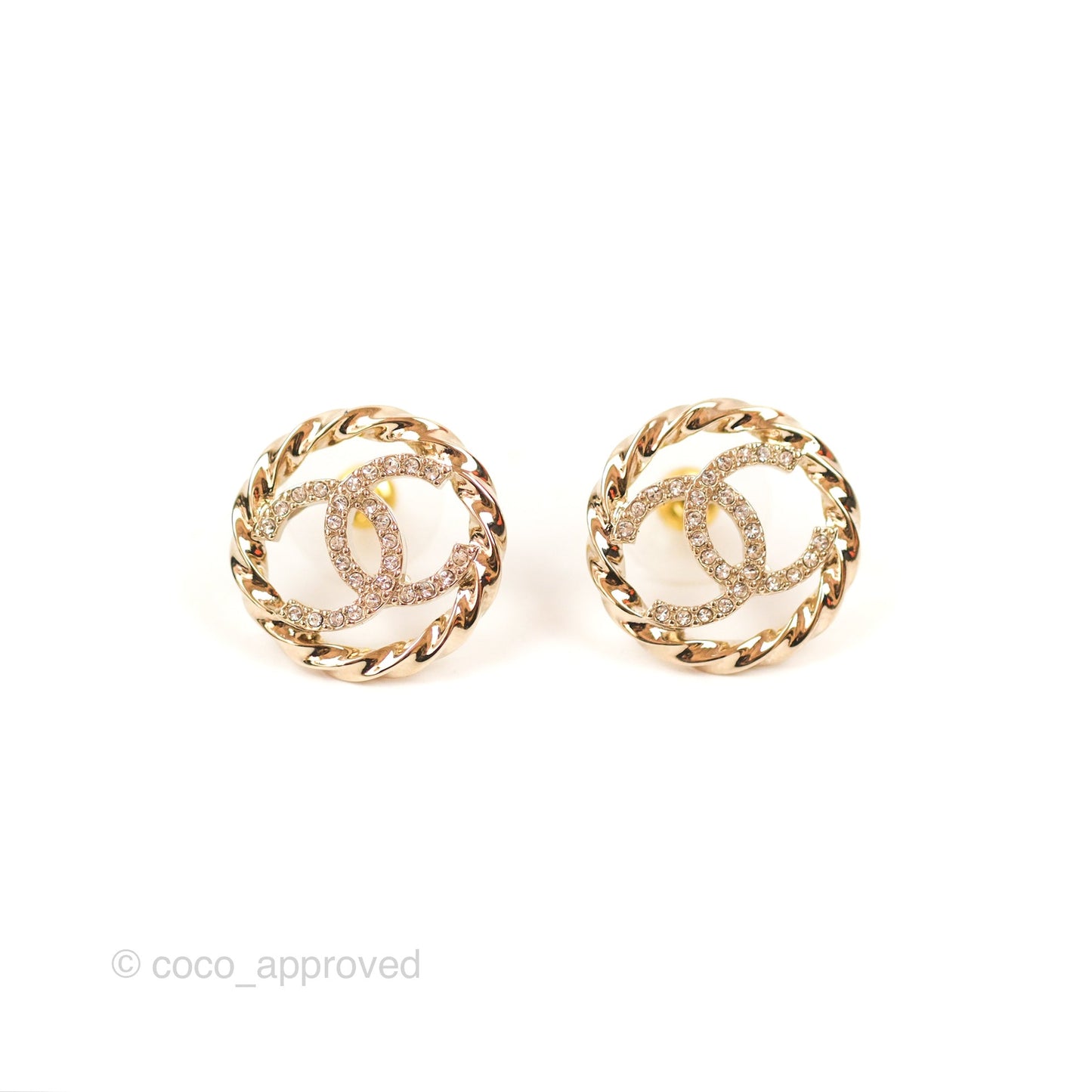Chanel CC Crystal Twist Round Earrings Gold Tone 23B