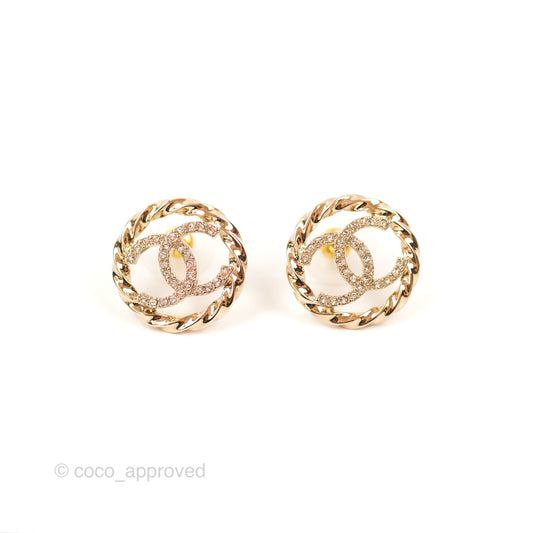 Chanel CC Crystal Twist Round Earrings Gold Tone 23B