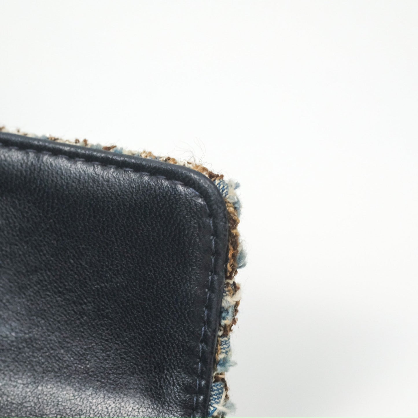 Chanel East West Chocolate Bar Flap Bag Grey Blue Tweed 24K Gold Hardware