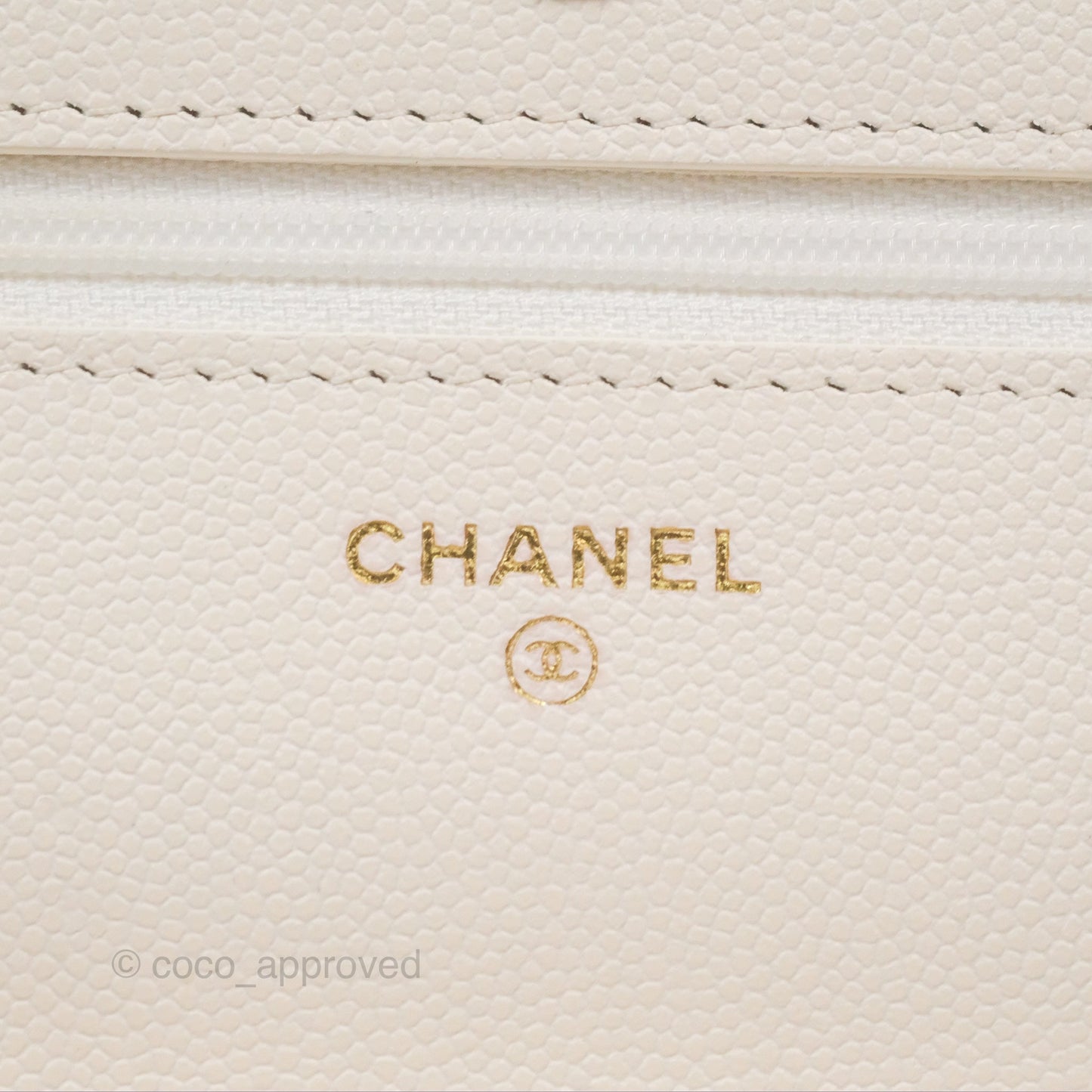 Chanel Quilted Wallet On Chain WOC With Charms White Caviar Gold Hardware