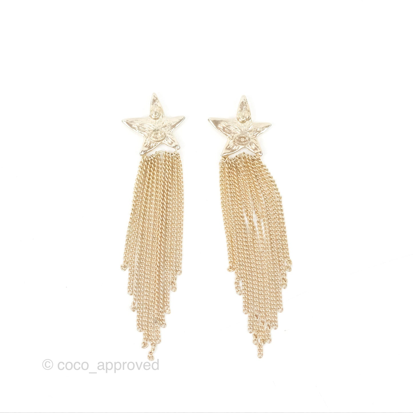 Chanel CC Crystal Star Drop Earrings Gold Tone 17A