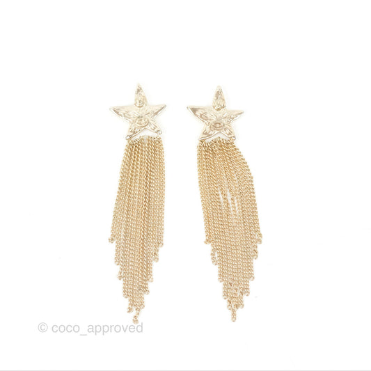 Chanel CC Crystal Star Drop Earrings Gold Tone 17A