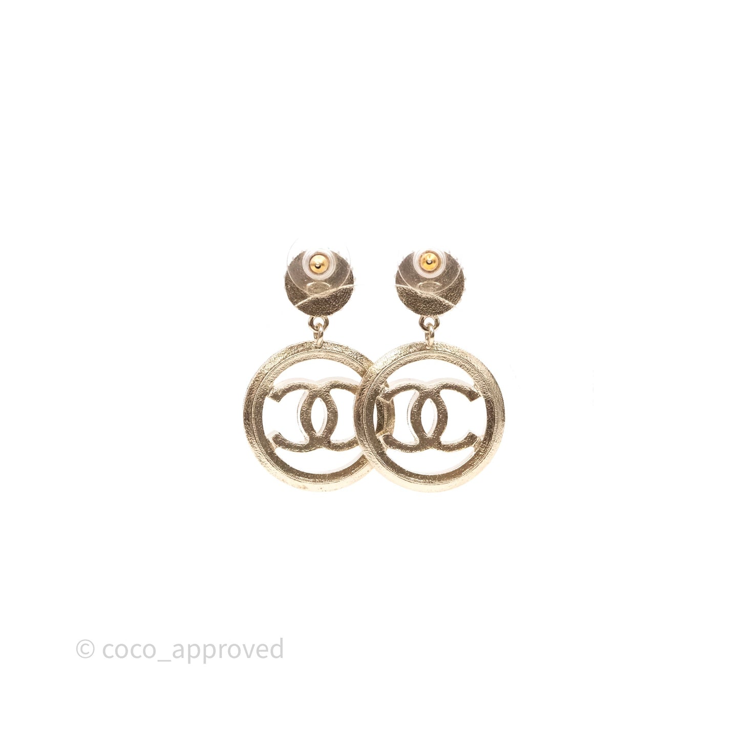 Chanel Pearl CC Round Drop Earrings Gold Tone 19V