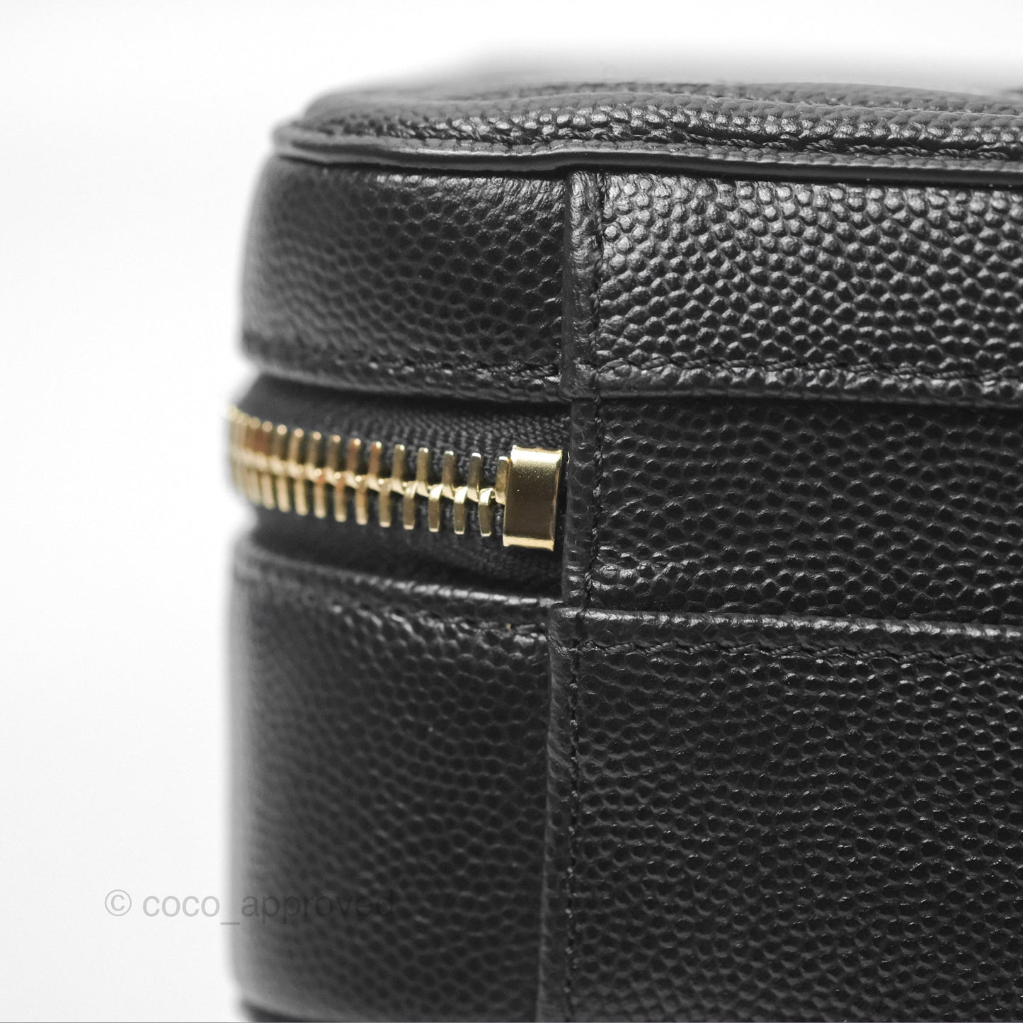Chanel Quilted Small CC Filigree Vanity Case Black Caviar Aged Gold Hardware