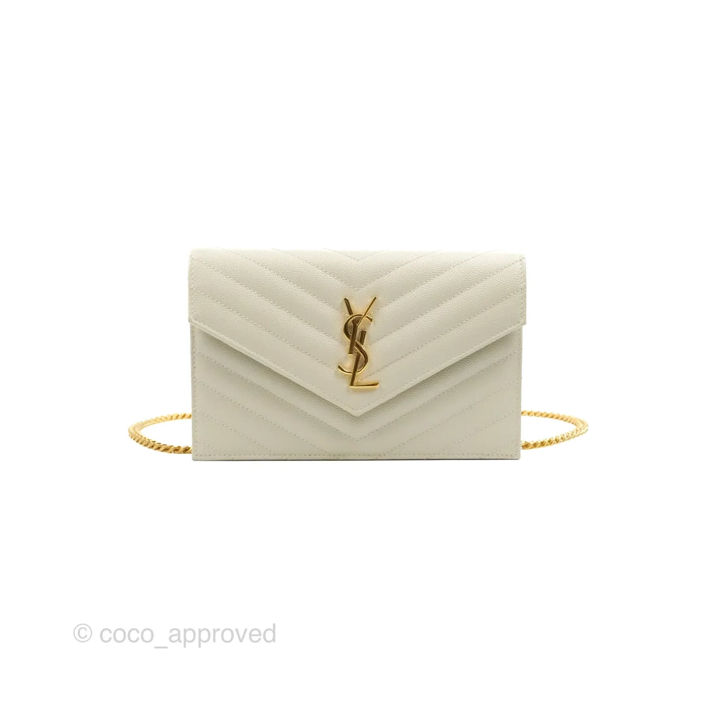 Saint Laurent Envelope Wallet On Chain Grained Leather Crema Soft Gold Hardware