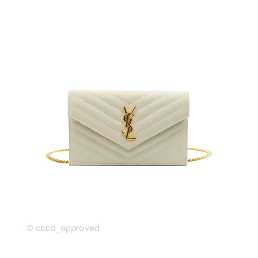 Saint Laurent Envelope Wallet On Chain Grained Leather Crema Soft Gold Hardware